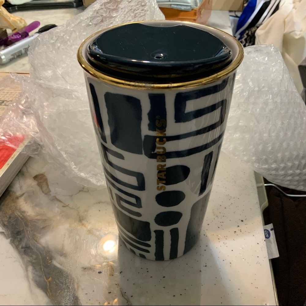 STARBUCKS NAVY RARE CERAMIC TRAVEL Mug 2015 - Picture 2 of 8